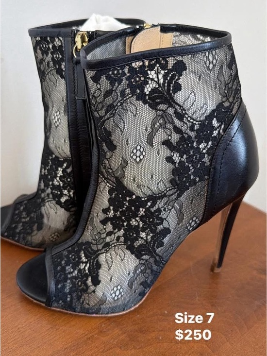 Shoes - Women’s Black Lace Peep-Toe Stiletto Ankle Boots